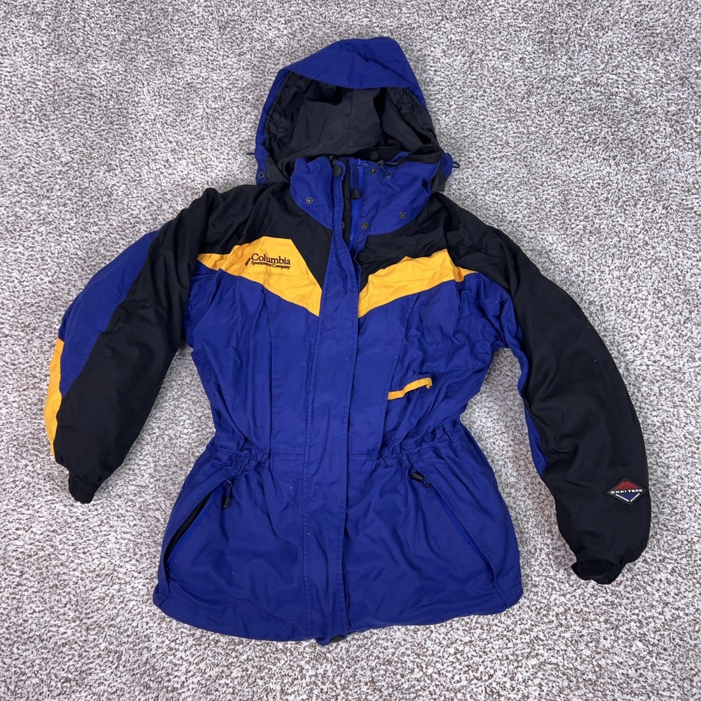 Vintage Columbia Jacket Womens‎ Large Blue Black Omni-Tech Waterproof Hooded 90s